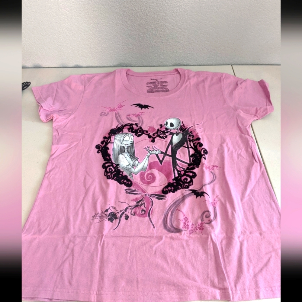 Disney Nightmare Before Christmas T-shirt Top Pink Couples Whimsygoth Park Day
